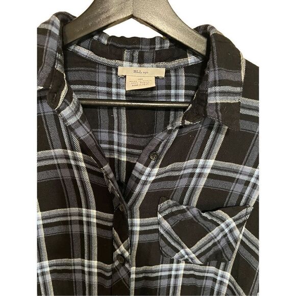 BLL Nyc Navy Blue Black plaid flannel shirt dress open duster Sm Soft - Picture 2 of 3